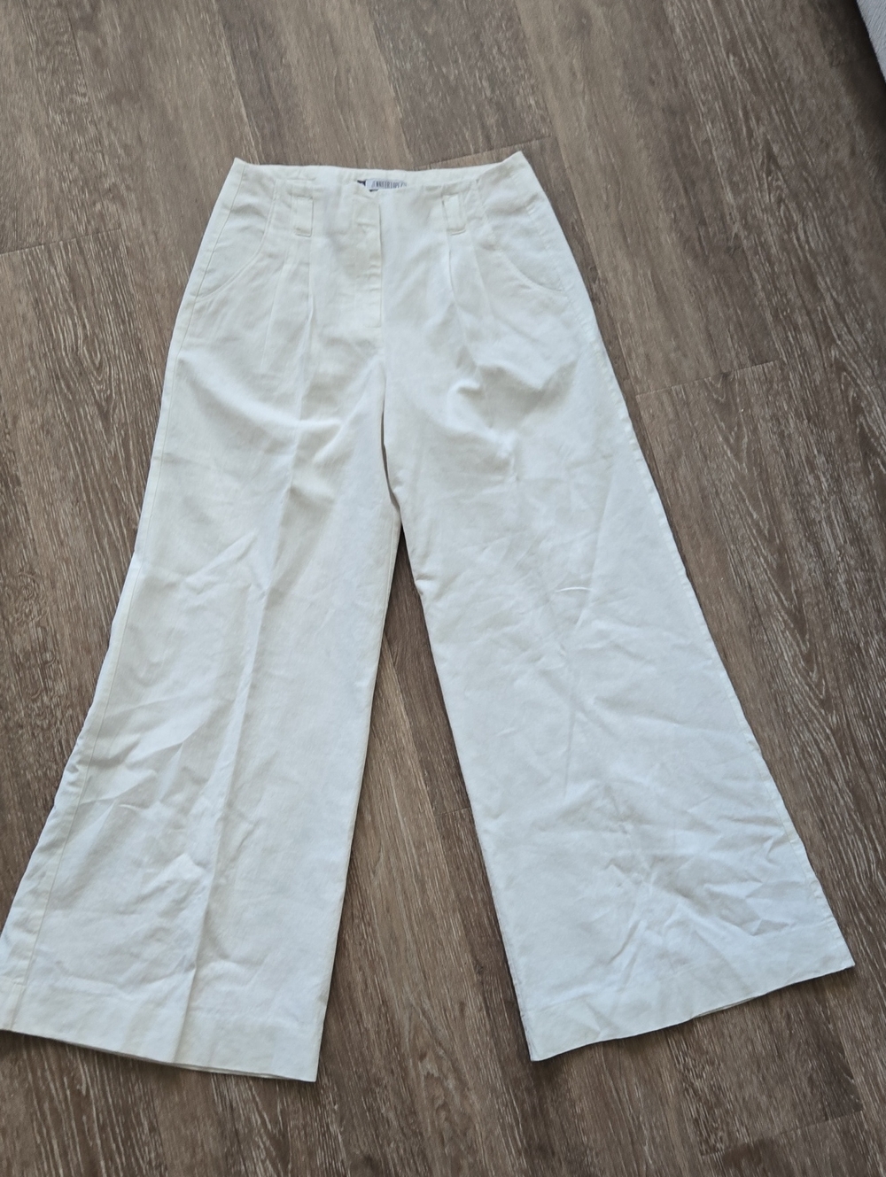 Jennifer Lopez Cream Wide-Leg High-Waist Trousers